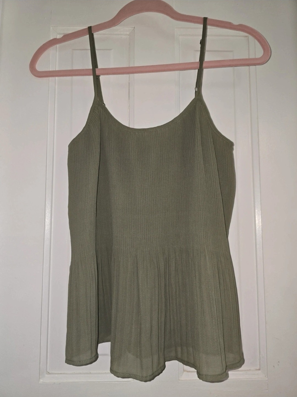 Abercrombie & Fitch Olive Green Ribbed Pleated Spaghetti Strap Tank